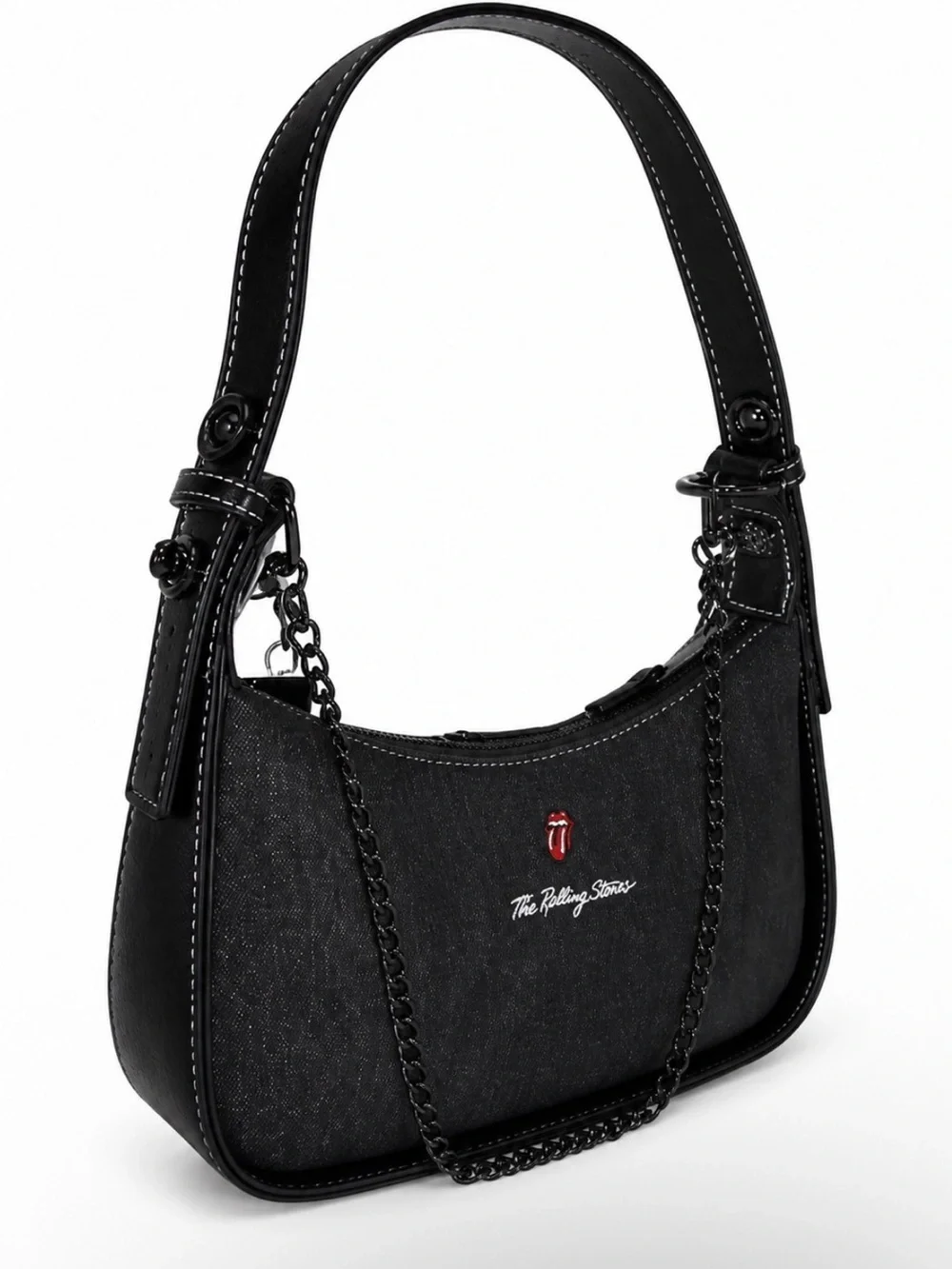Rolling Stones Black Denim HOBO Shoulder Bag - Gunmetal Studded